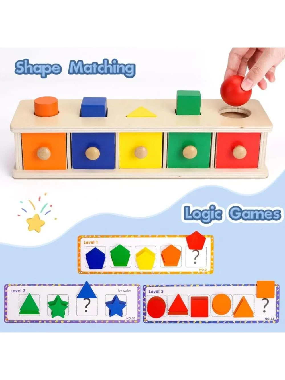 Wooden Montessori Color & Shape Sorter Toy for Toddlers, Preschool Learning Gift